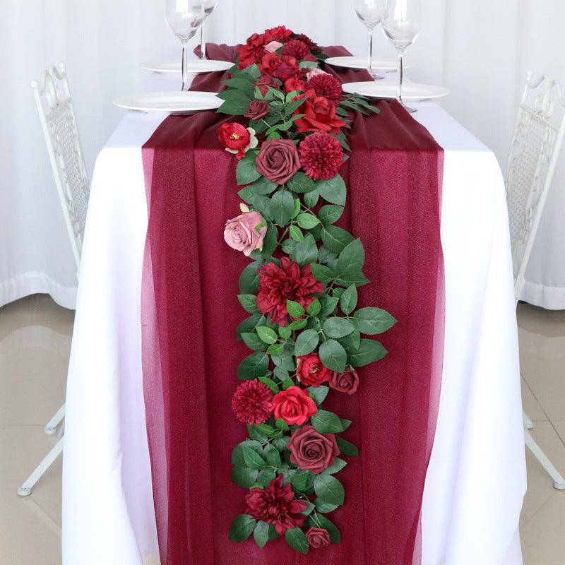 Simulated Rose Strip Wine Red Rose Table Flower Rose Vine Wedding Decoration Background